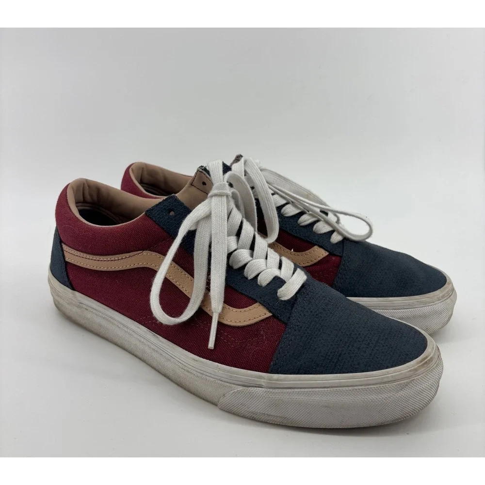 Vans Old Skool Low Top SK8 Shoes Men 9 Women 20.5 Navy Suede Maroon Canvas